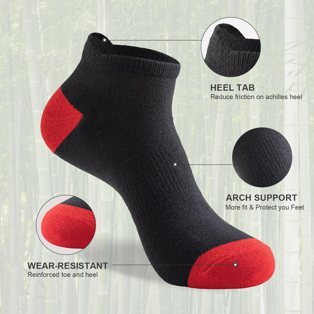 Niorasen Bamboo Trainer Socks for Men & Women, 6 Pairs, Low Cut