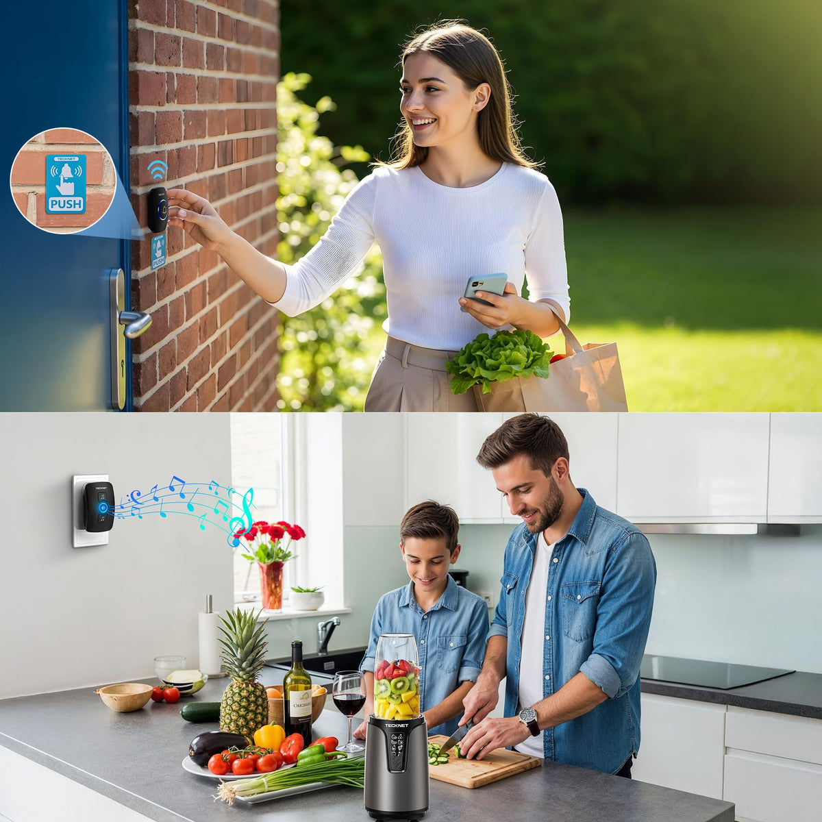 TECKNET Wireless Doorbell, Wall Plug-in Door Bells Wireless Cordless