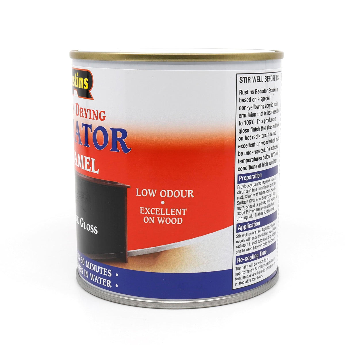 RUSTINS Quick Drying Radiator Enamel Satin - Black 500ml – Durable, Long-Lasting Finish for Radiators That Stands the Test of Time