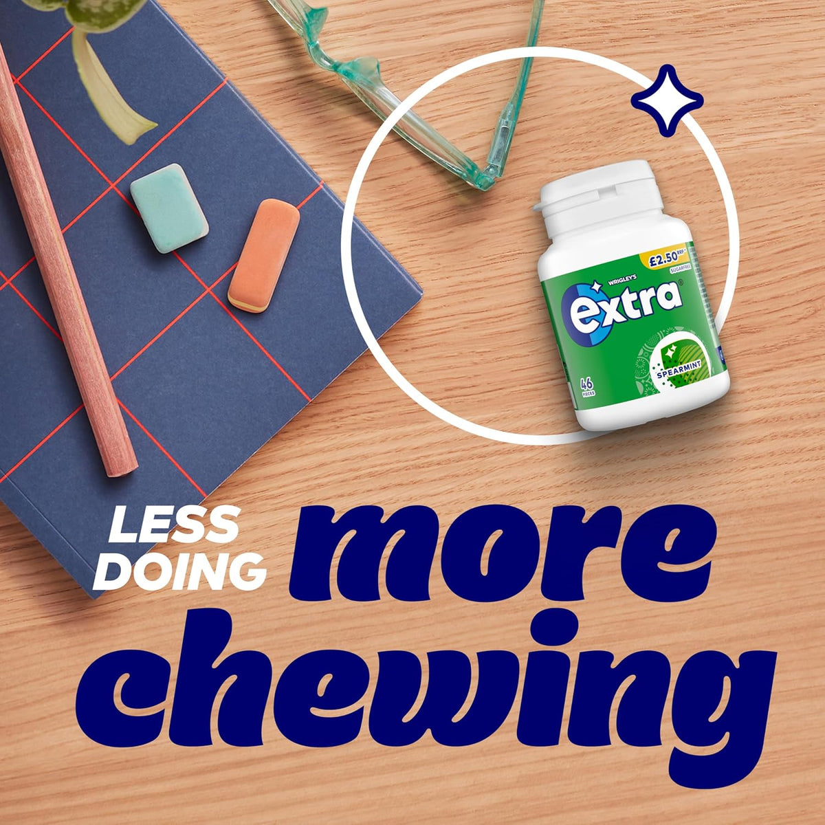 Wrigley's Extra Chewing Gum, Spearmint Flavour, 46 pieces, Sugar Free Chewing Gum Bottle with Xylitol