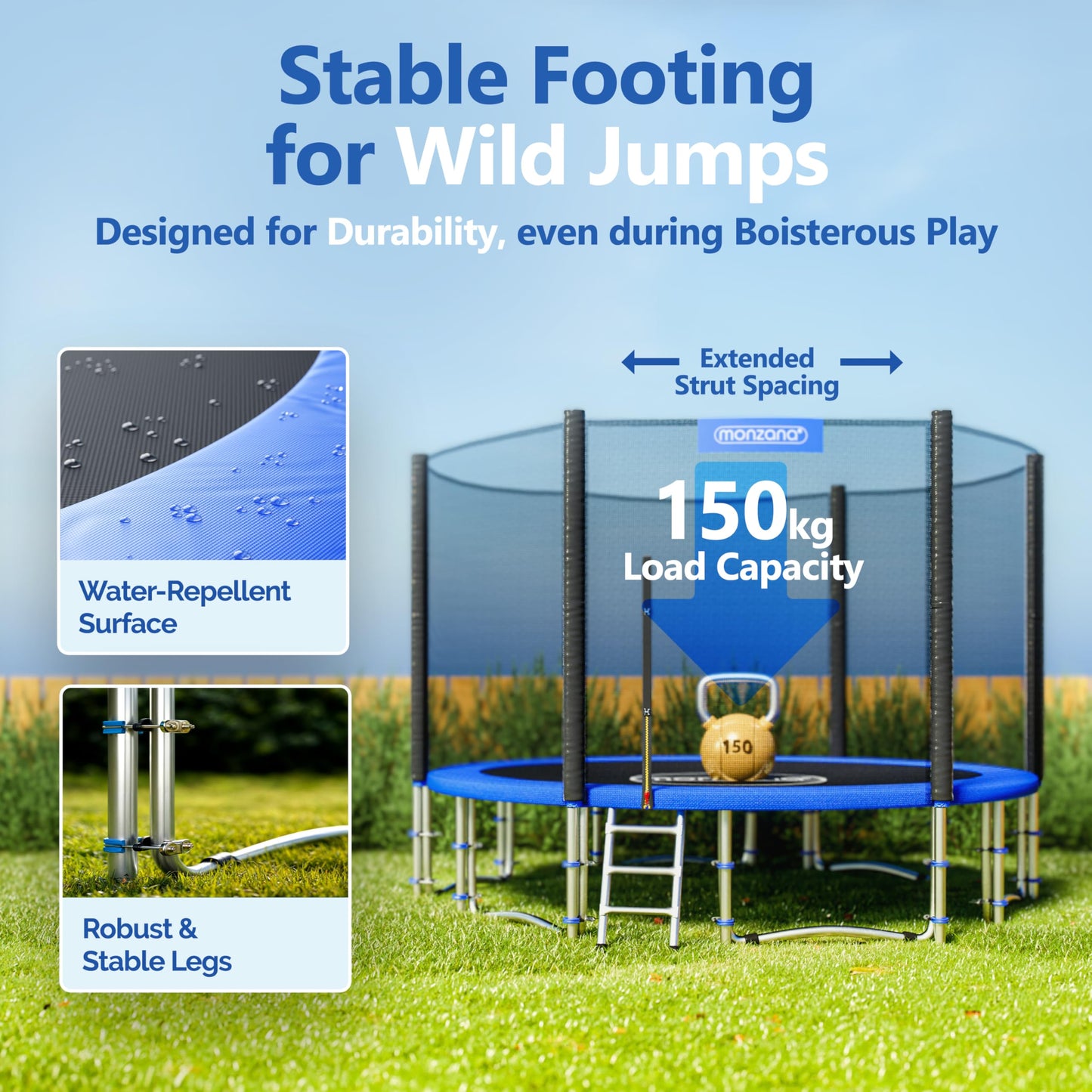 MONZANA® 6ft/8ft/10ft/12ft/14ft Trampoline Outdoor Set with Safety Net Ladder Heavy Duty Frame Cover Spring Tool for Kids Adults Garden Fitness Play Equipment Trampoline