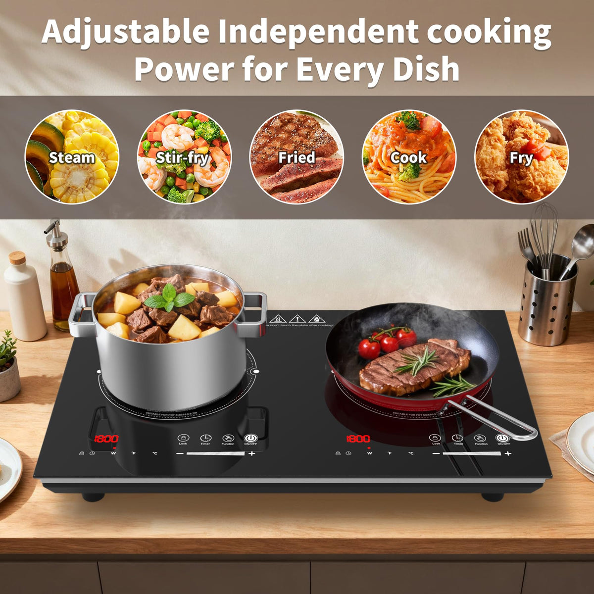 GIHETKUT single electric hob,220V 2000W Electric Hob with LED Touch Control,10 Power Levels, 4H Timer, Safety Lock,portable single burner hob Overheat protection