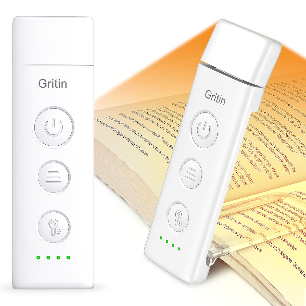 Gritin Book Light Rechargeable, Reading Light Lamp Clip on Book for Reading