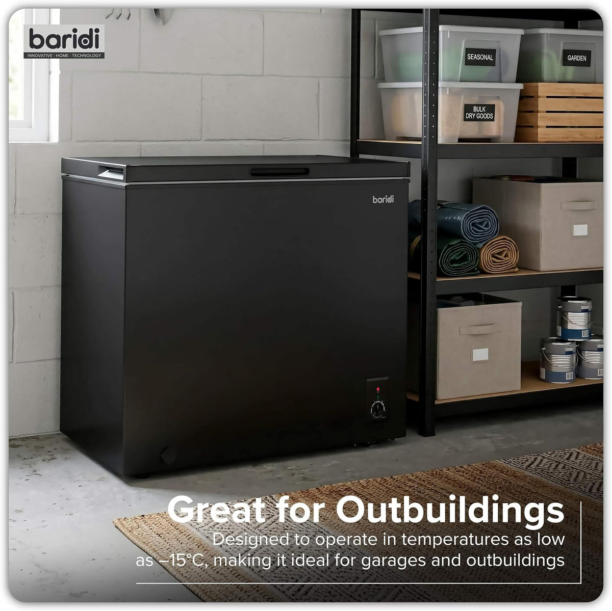 Baridi 299L Freestanding Chest Freezer with Adjustable Thermostat, Black - DH261