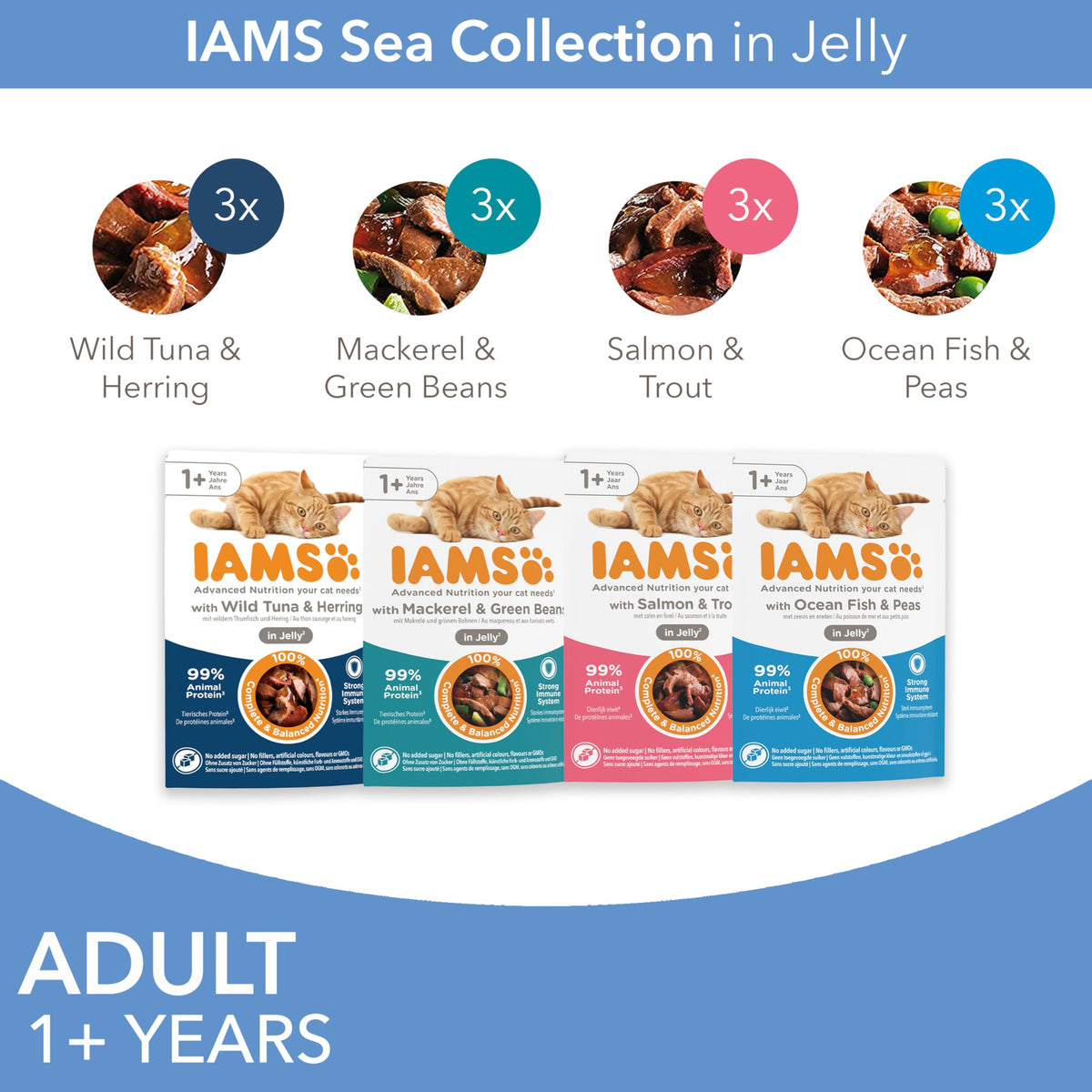 IAMS Adult Wet Cat Food Land & Sea in Jelly 72 x 85g