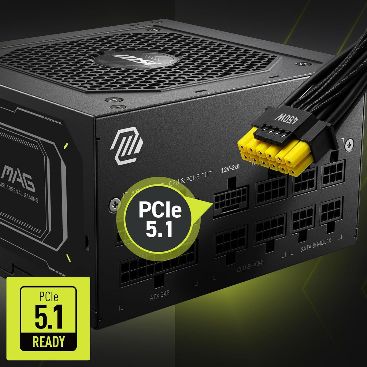 MSI MAG A750GL PCIE5 Power Supply Unit, 750W, 80 Plus Gold, Fully Modular, ATX 3.0, PCIe 5.0 GPU Support, 120mm FDB Fan, Full-Bridge LLC, Flat Black Cables - 7 Year Warranty