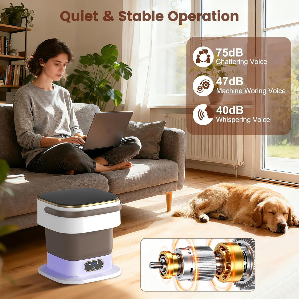 Mini Washing Machine, 15L Portable Washing Machine with Spin Dryer & 3 Cleaning Modes for Small Clothes, Foldable Portable Washer for Apartments, Dorms, Camping (Khaki)