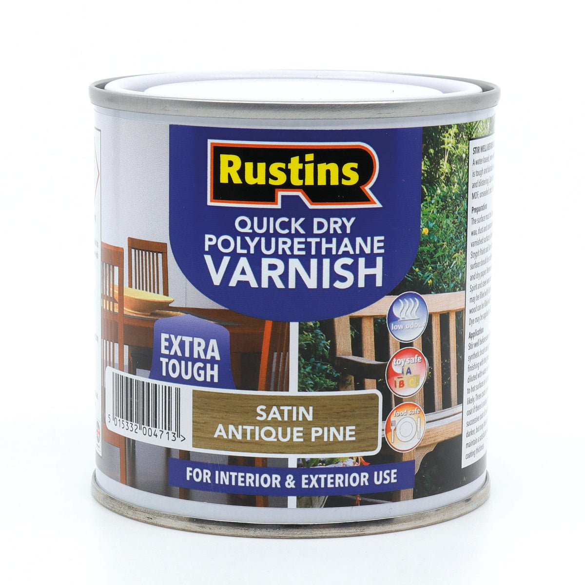 RustinsQuick Dry Poly Varnish Satin Clear 500ml -Tough, Water-Based Clear Finish in Gloss, Matt or Satin; Durable Protection for Interior Wood, Furniture and Floors