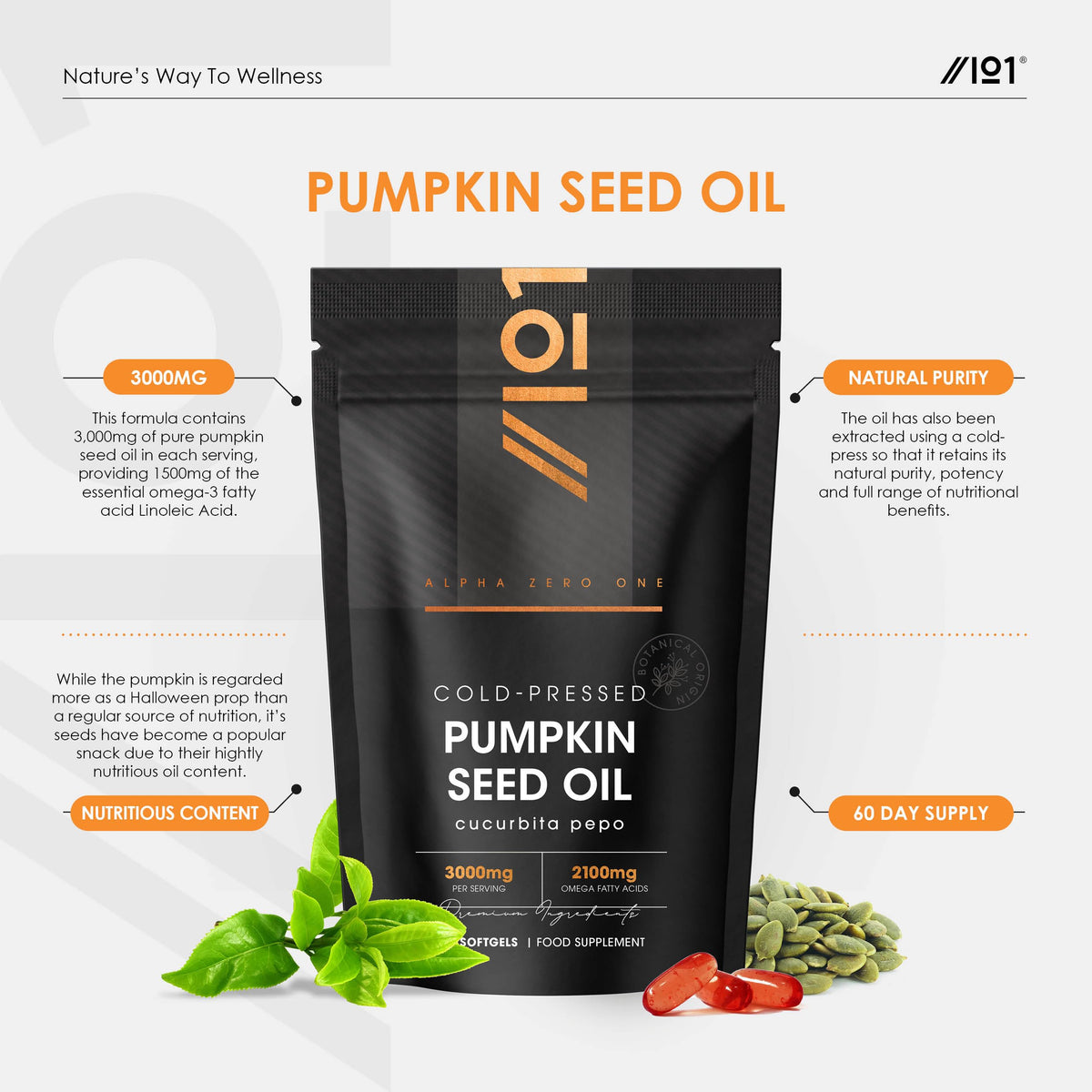 Organic Pumpkin Seed Oil 2160mg – 80% Linoleic & Oleic Acid – 120 Vegan Capsules – 1769mg Omega 6 & 9 – Virgin & Cold Pressed – By Alpha01