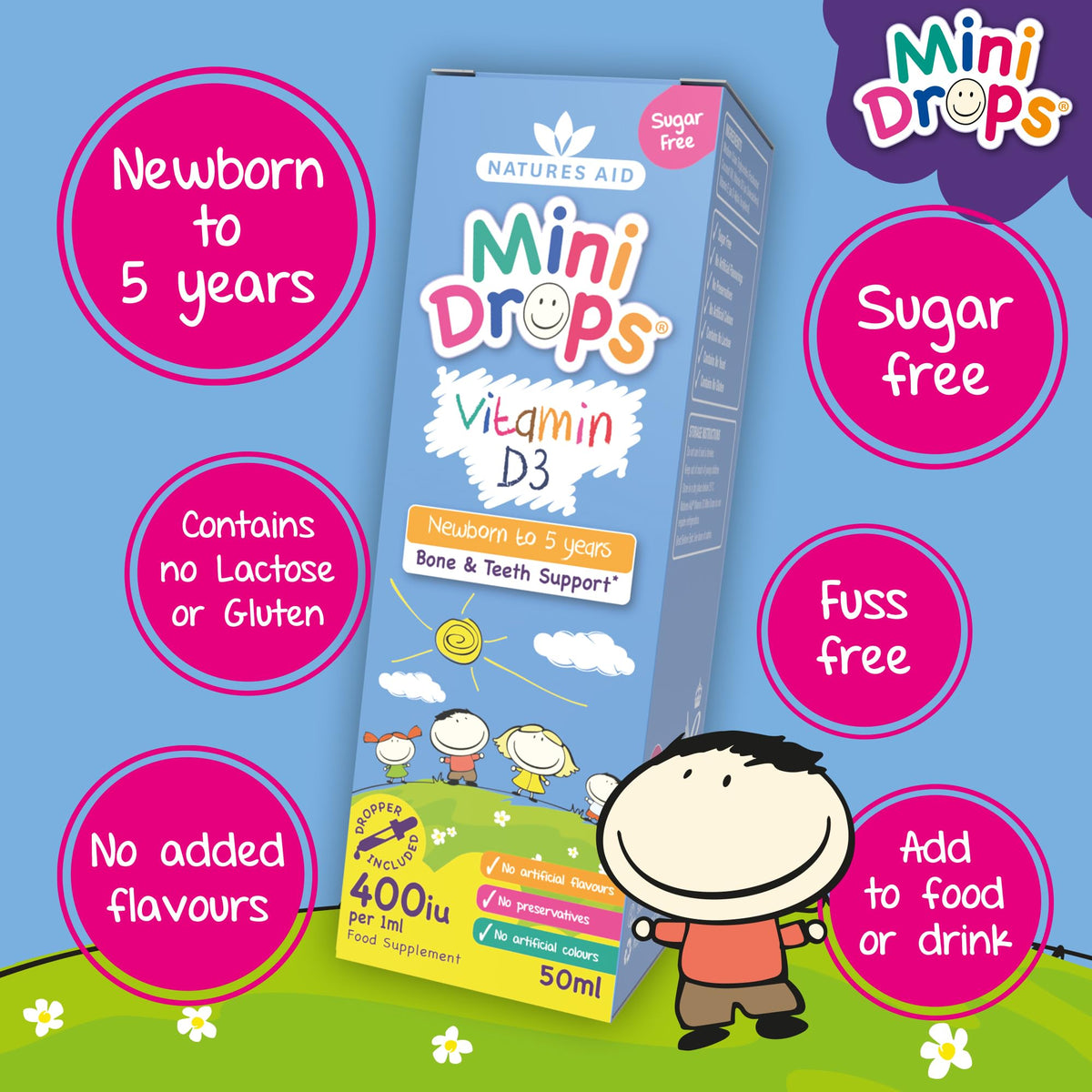 Natures Aid Mini Drops Multi-Vitamin for Babies, Kids & Children 50ml