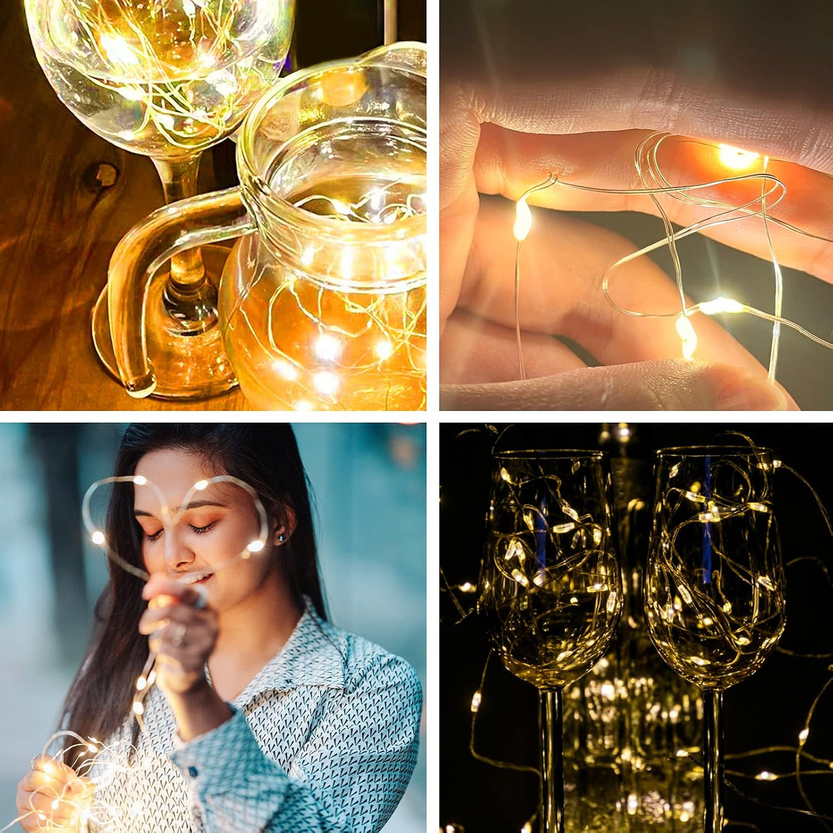 Jsdoin Fairy Lights, 6 Pack 2m 20 Led Battery Operated String Lights Copper Wire Light for Indoor Outdoor Lighting, Bedroom, Wedding Decor, Party, Christmas, Tree Decoration (Warm White)