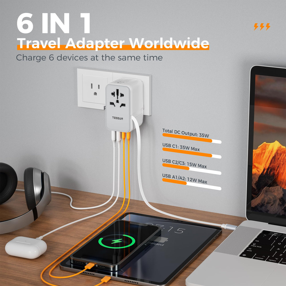 TESSAN Universal Travel Adapter Worldwide with 2 USB C and 2 USB A Ports