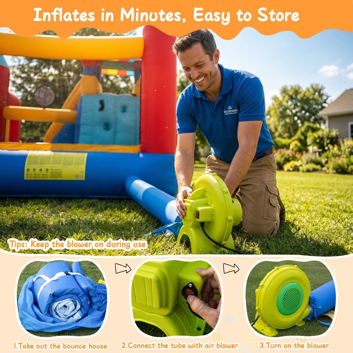 Bouncy Castle with Slide for Children: Inflatable Bounce House 9 in 1 - Kids Trampoline with Basketball Hoop & Climbing Wall, Indoor Outdoor Play Centre with Air Blower for Birthday Party Garden