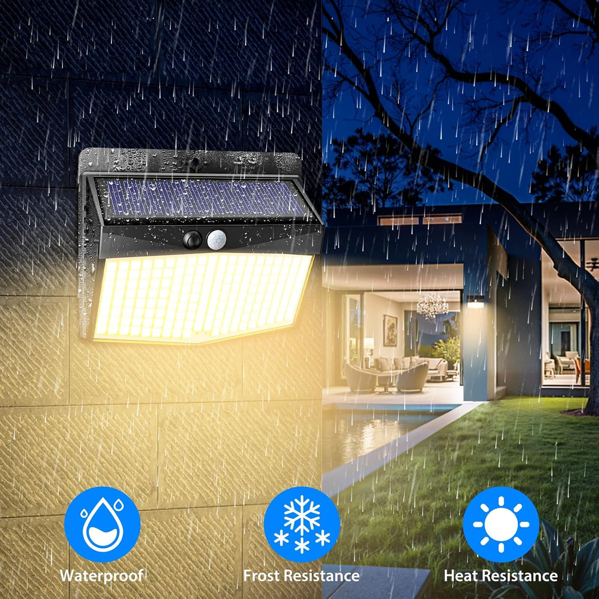 Peasur Solar Security Light Outdoor Motion Sensor, 168 LED Waterproof Solar Wall Light with 3 Modes, PIR Outdoor Sensor Light for Fence, Front Door, Garden, Garage, 1 Pack