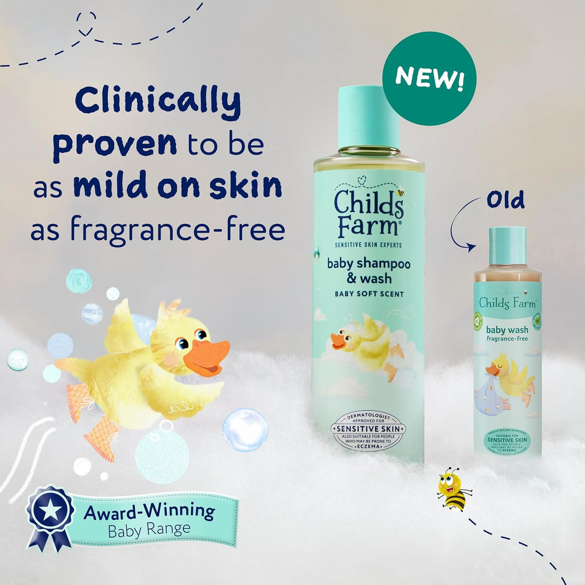 Childs Farm Baby Shampoo & Body Wash, Baby Soft Scent, Tear-free | Gently Cleanses & Soothes | Suitable for Newborns with Dry, Sensitive Skin, 250ml