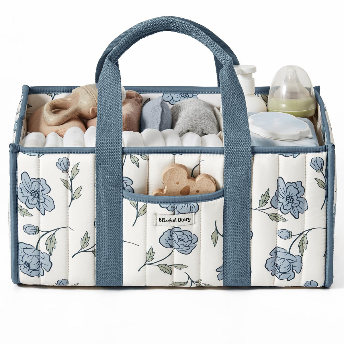 Blissful Diary Nappy Caddy Organiser, Baby Diaper Caddy for Nappy Station, Stylish Storage Basket for Newborn Essentials, Baby Shower Gifts for Girl or Boy, Woodland Cream