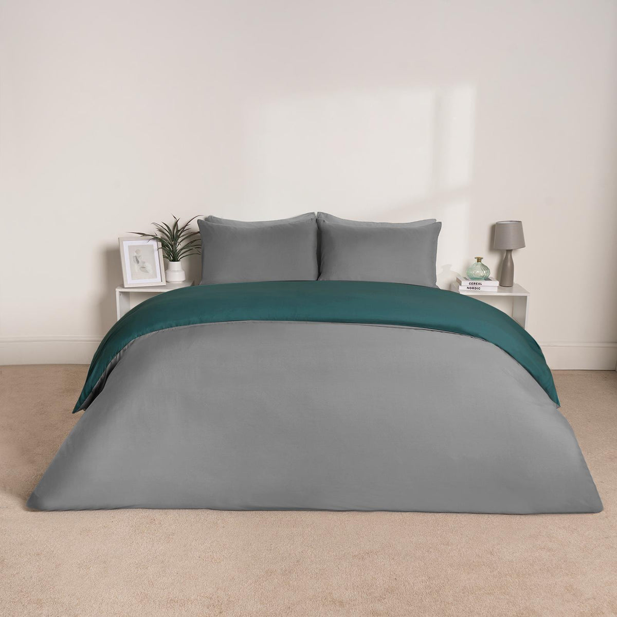 OHS Plain Duvet Cover & Pillowcase Reversible Bedding Set OR Fitted Sheet
