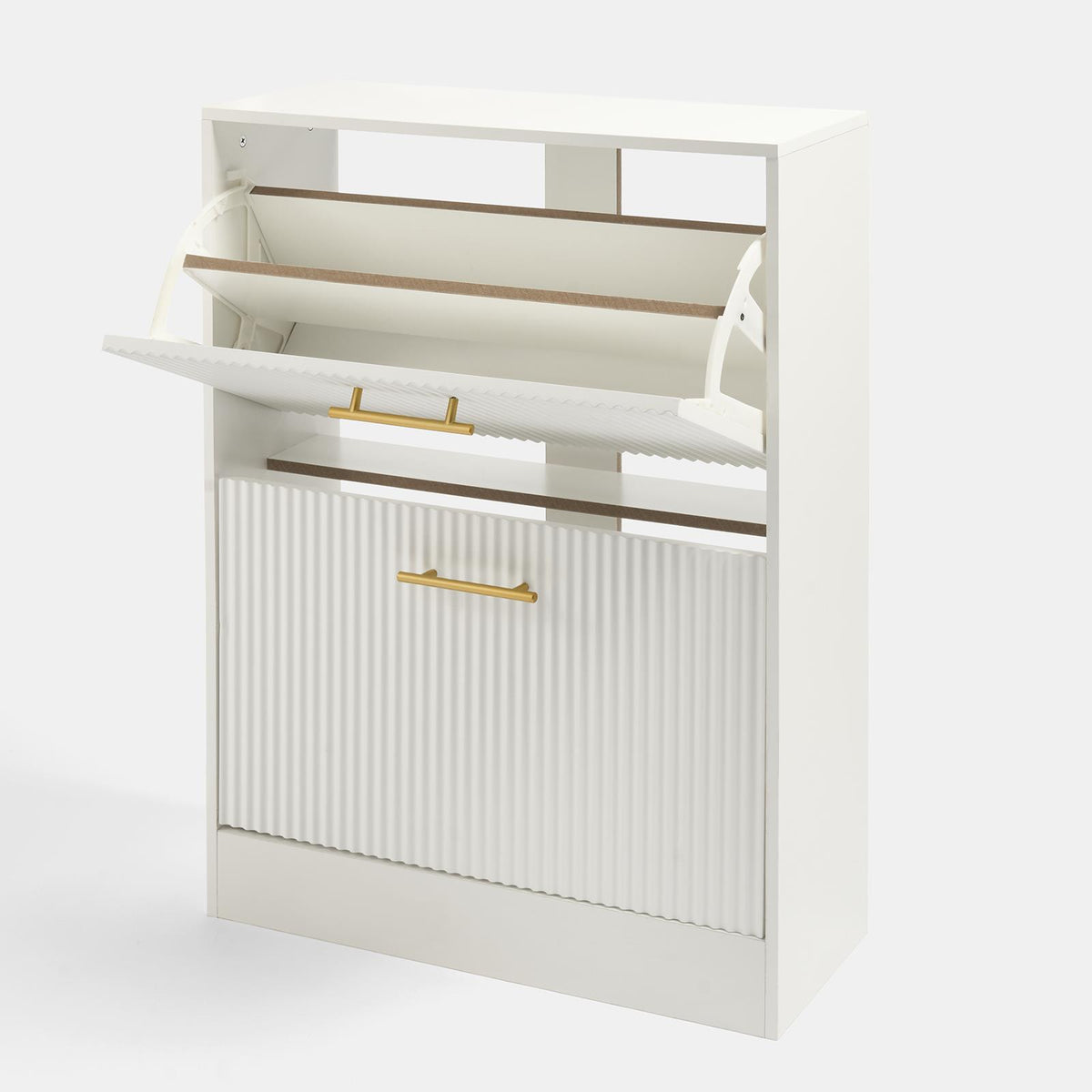 OHS Ribbed Shoe Rack 2 Drawer Wooden Cabinet Shoes Organiser Stand Holder