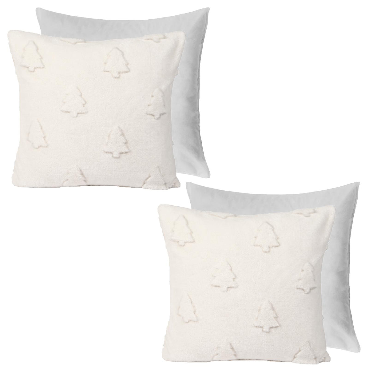 Winter Tree Cushion Covers 2/4 Sherpa Fleece Filled Plump Pads Christmas Home