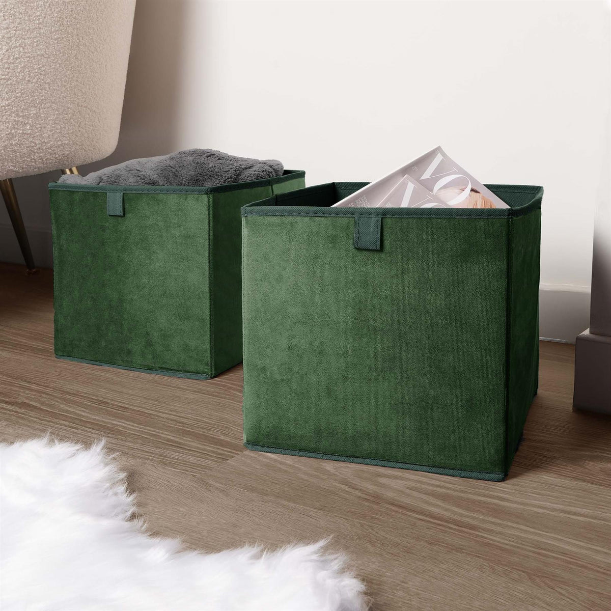 OHS Multi Pack of Matte Velvet Storage Boxes Stylish Foldable Set Square Cube
