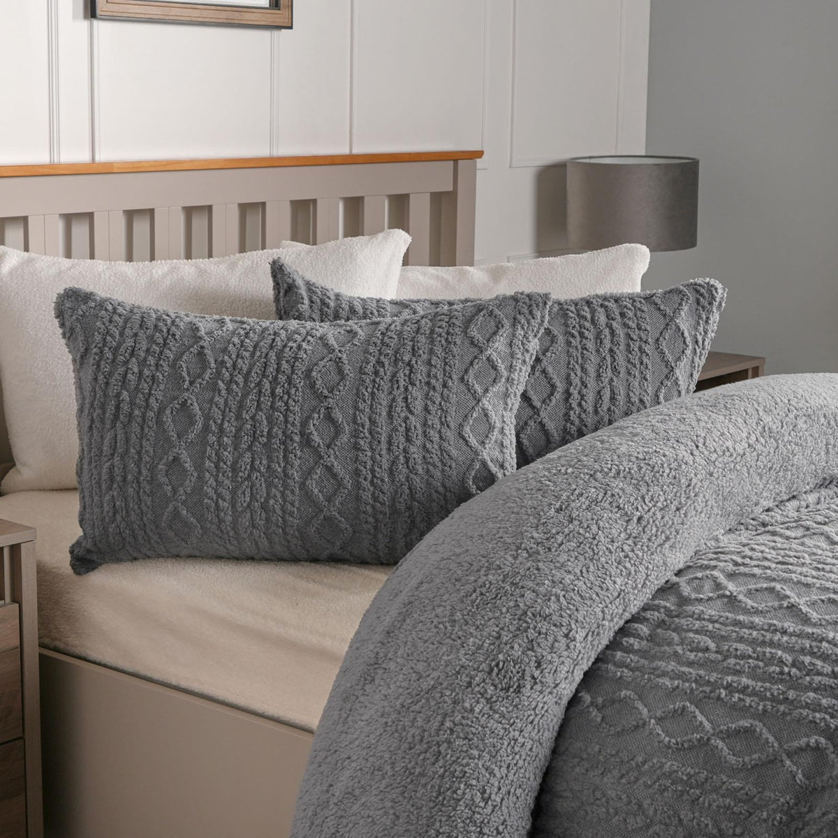 OHS Cable Knit Bedding Set Reversible Fleece Quilt Duvet Cover with Pillowcase