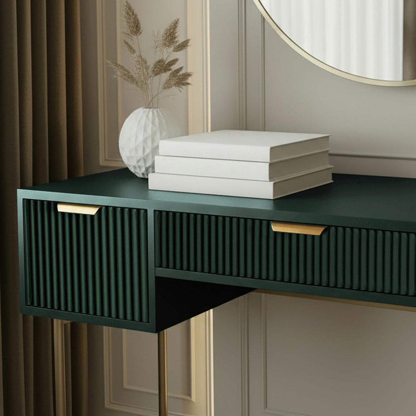 OHS Ribbed Dressing Table Engineered Wood Makeup Vanity Desk with 3 Drawers