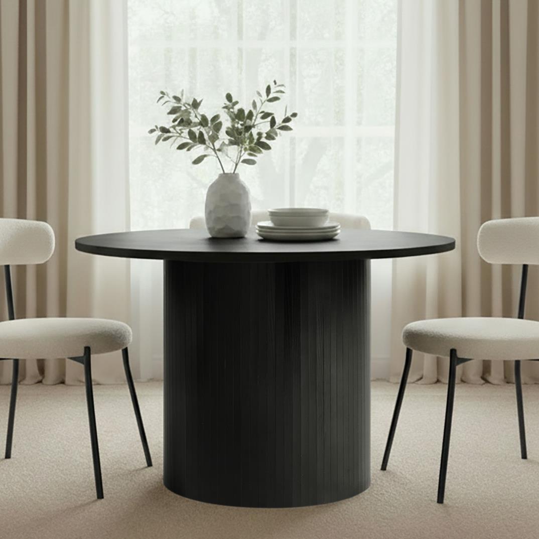 OHS Madison Dining Table Ribbed Wood Effect Round Kitchen Table for 4 People