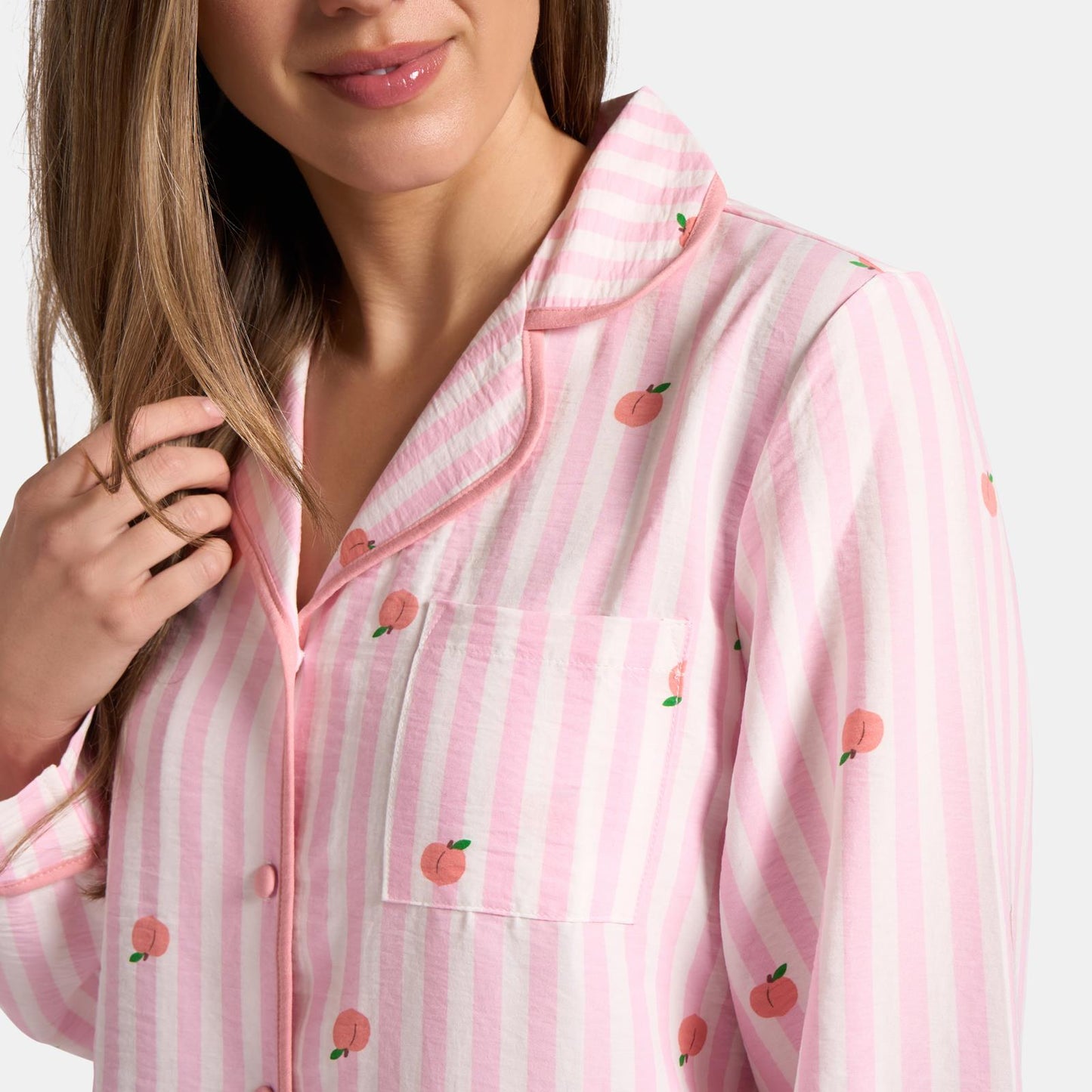 OHS Stripe Pyjama Set Womens Seersucker Button Through Soft Nightwear Loungewear