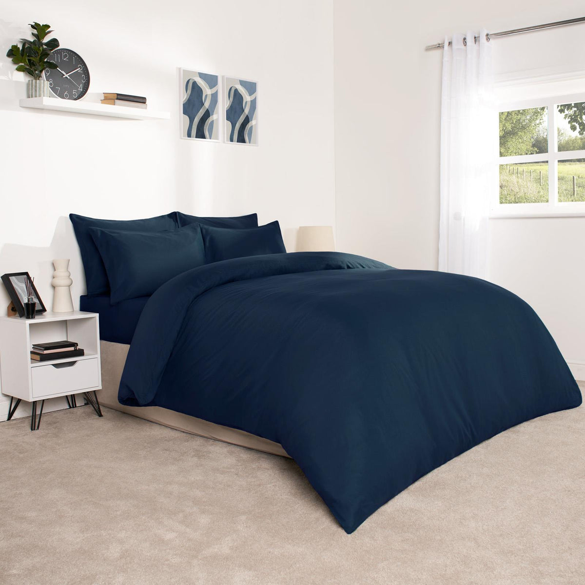 OHS Plain Duvet Cover & Pillowcase Reversible Bedding Set OR Fitted Sheet