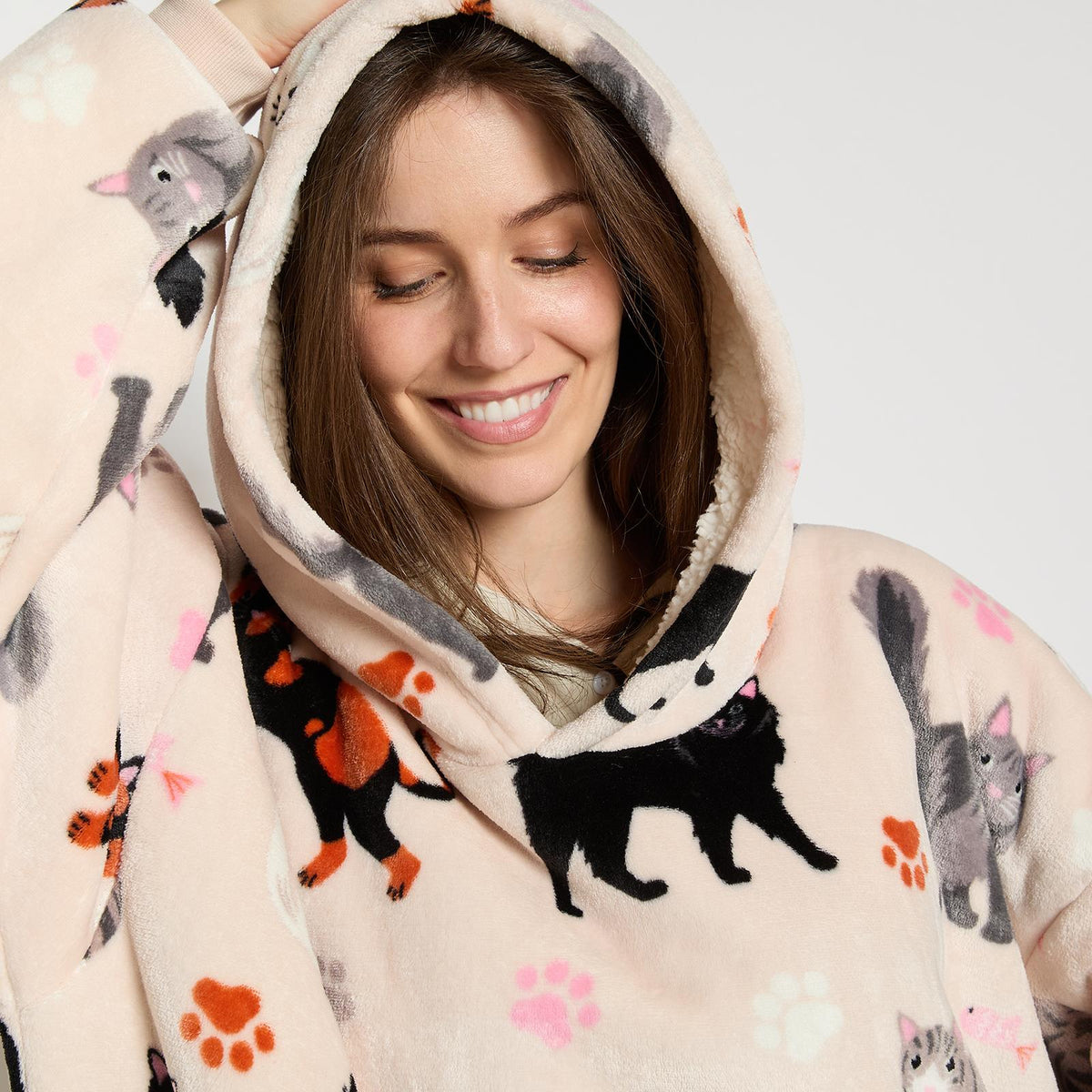 OHS Pet Prints Hoodie Blanket Sherpa Lined Fleece Wearable Throw Thermal