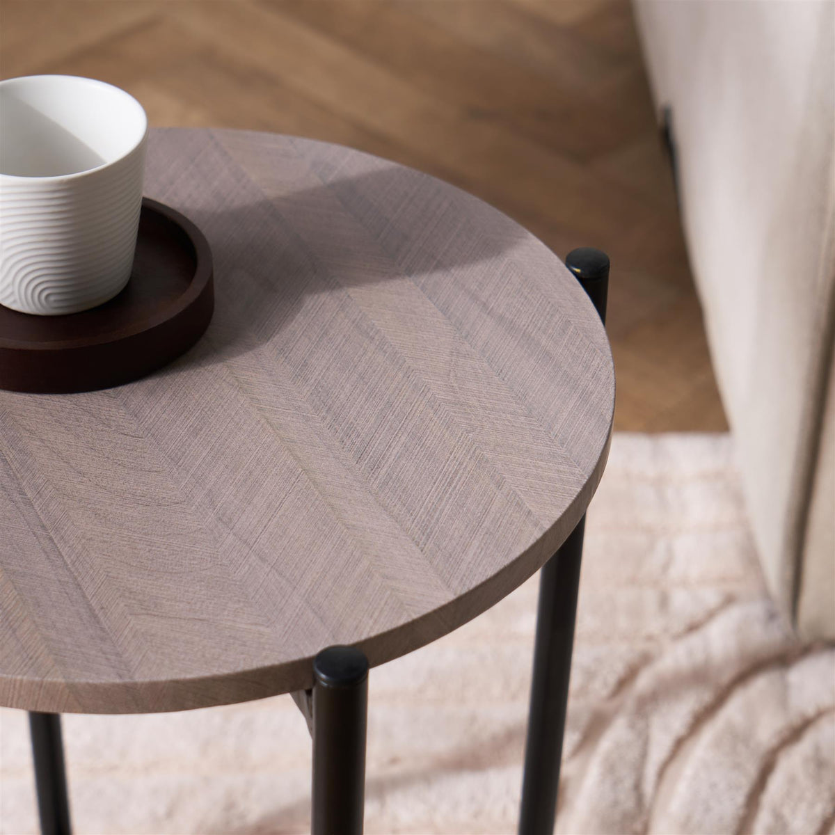 OHS Round Side Table Coffee End Tables with Metal Frame Decorative Nightstand