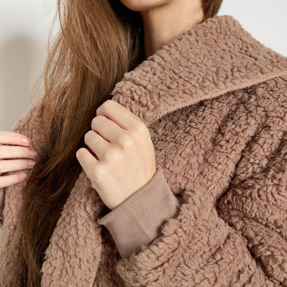 OHS Waterfall Cardigan Warm Teddy Fleece Open Front Wrap Loungewear Outwear