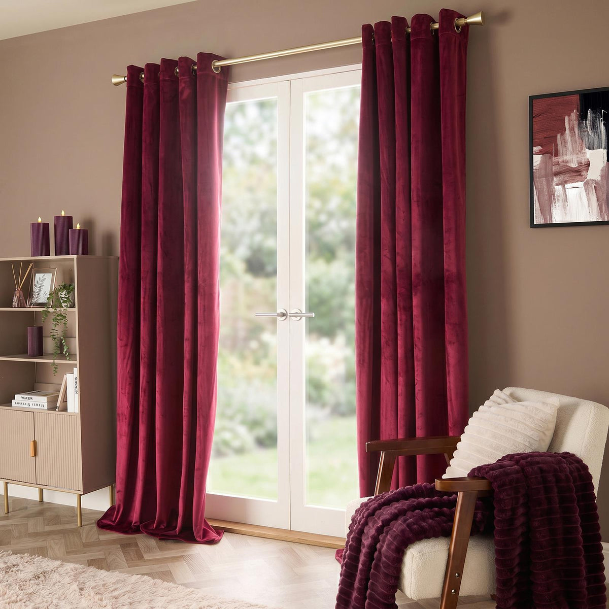 Thermal Matte Velvet Eyelet Curtains 2 Pair Of Ready Made Thick Fabric Ring Top