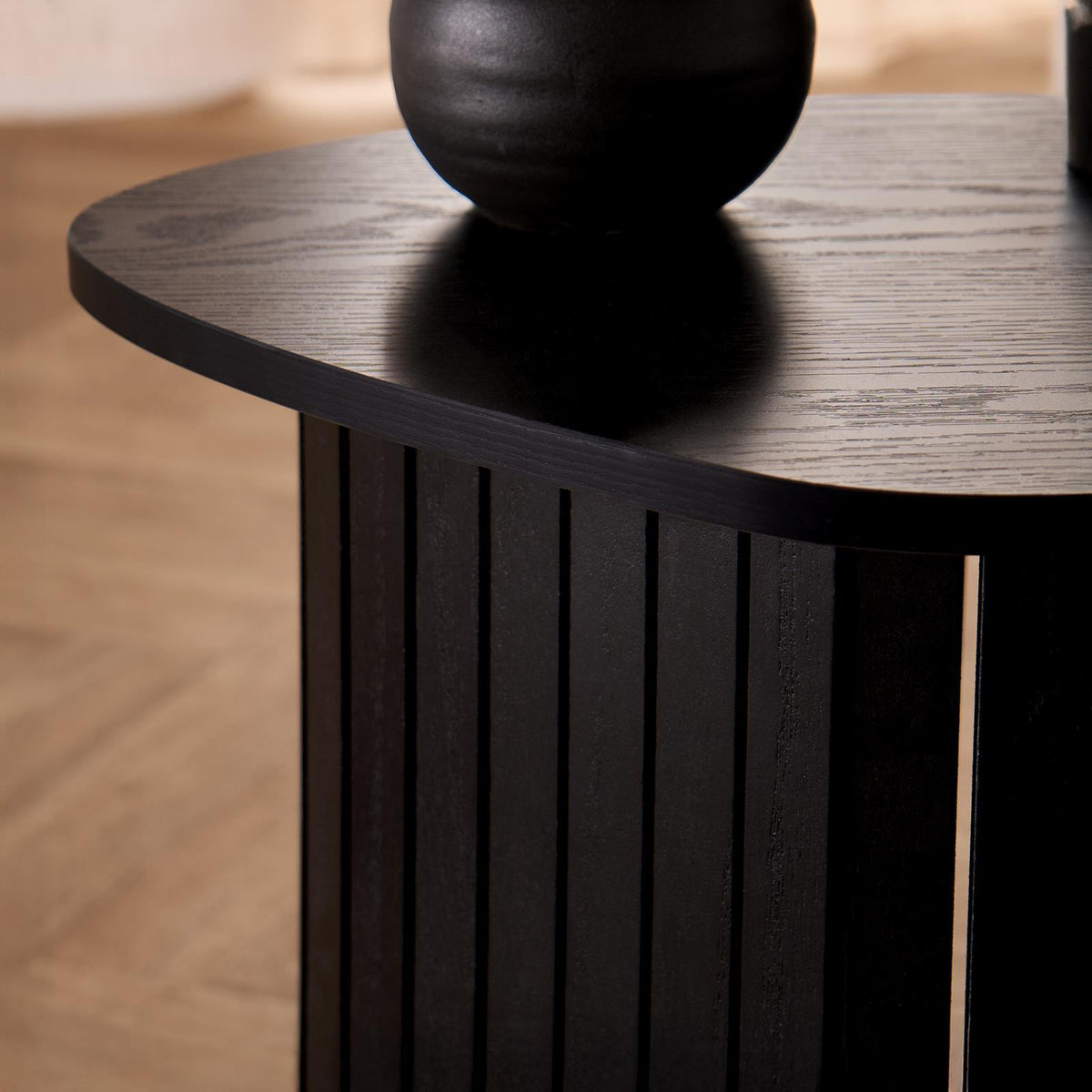 OHS Madison Side Table Ribbed Wood Effect Corner Bedside Coffee Table