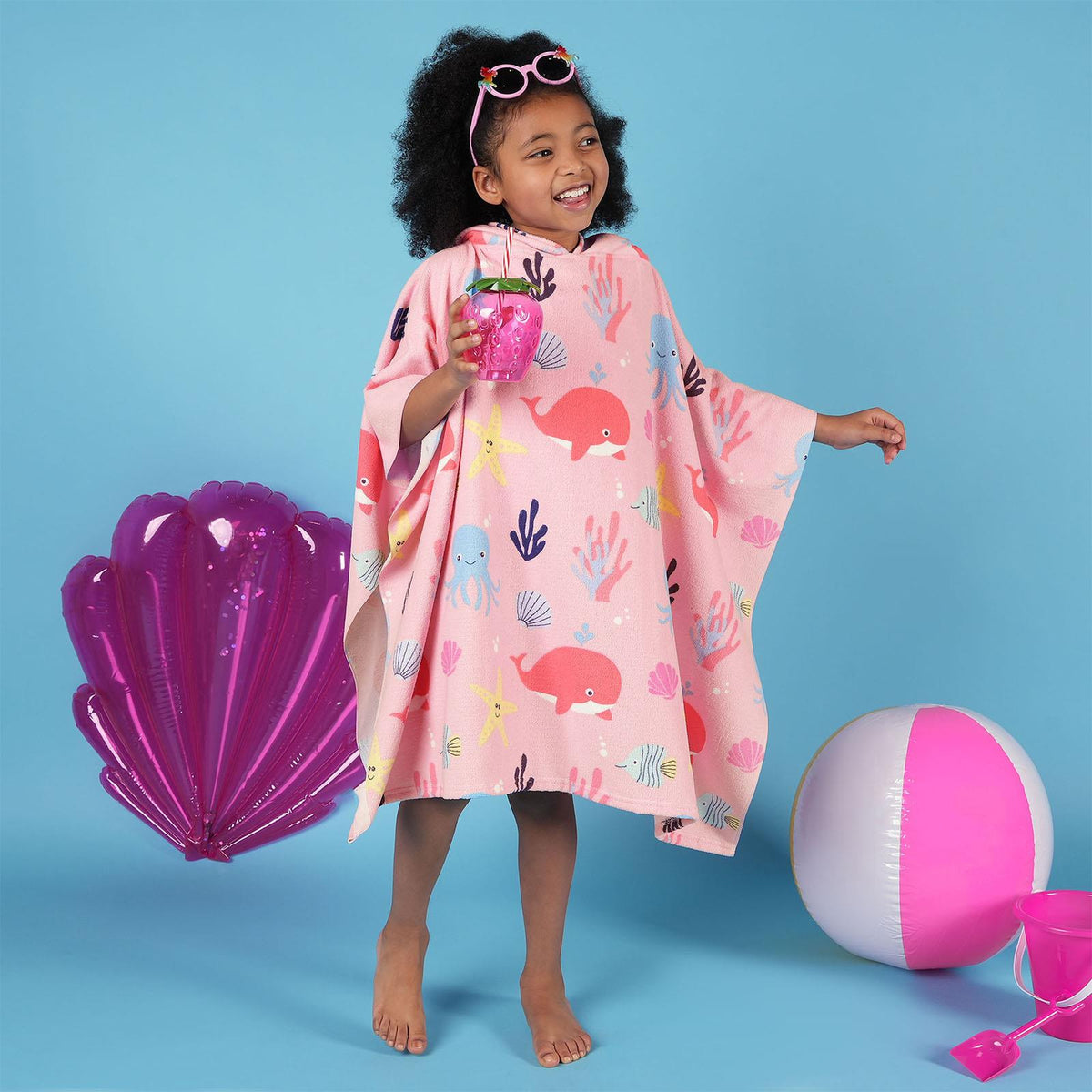 Kids Poncho Beach Towel Hooded Quick Dry Microfibre Holiday Swimming Absorbent