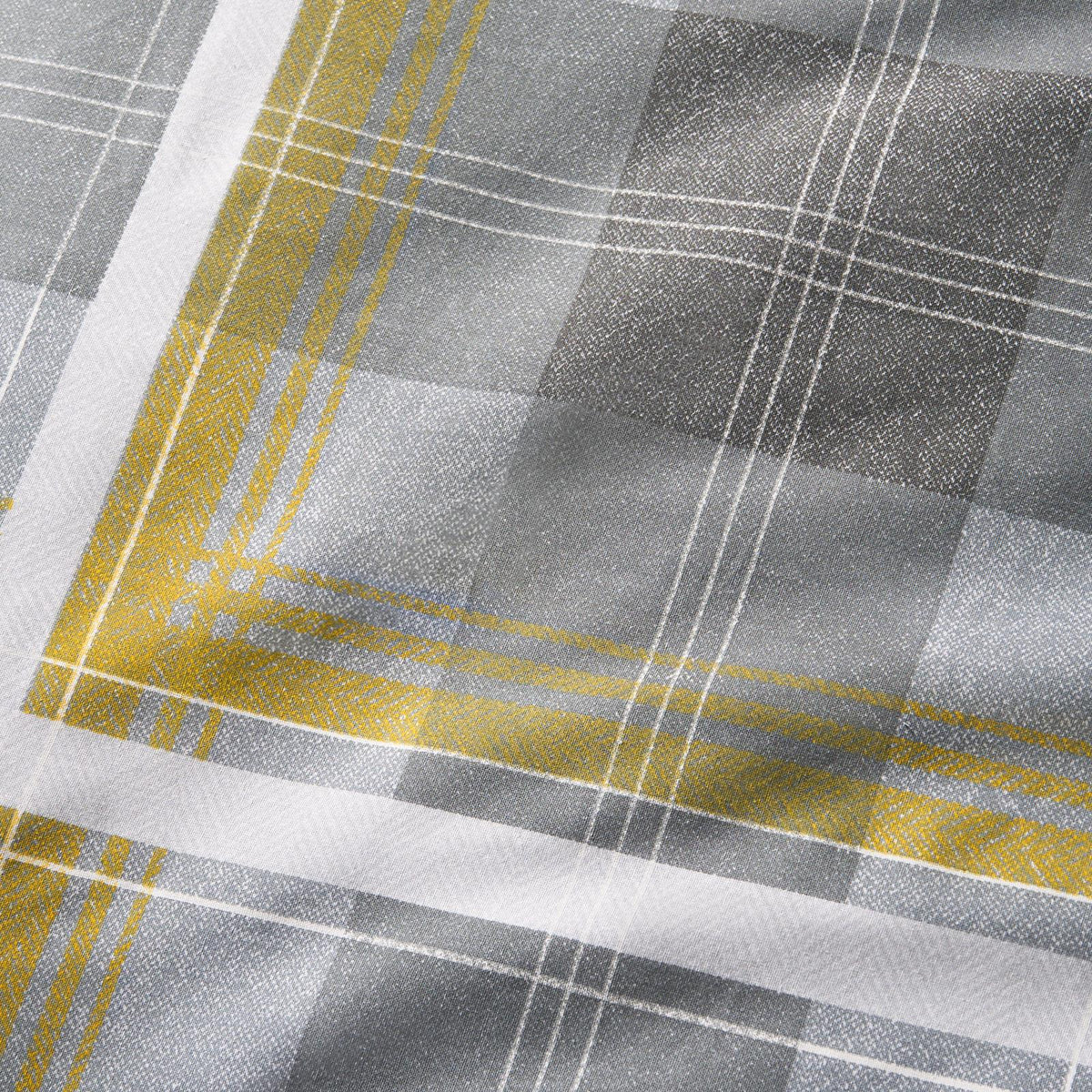 OHS Denim Check Duvet Cover with Pillowcase Tartan Bedding Set Ochre Grey