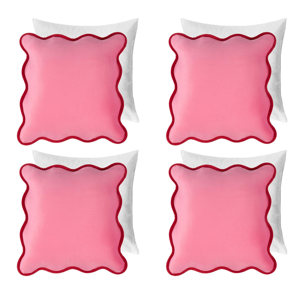 OHS Scallop Edge Cushion Covers Matte Velvet Square Pillowcases Filled Multipack