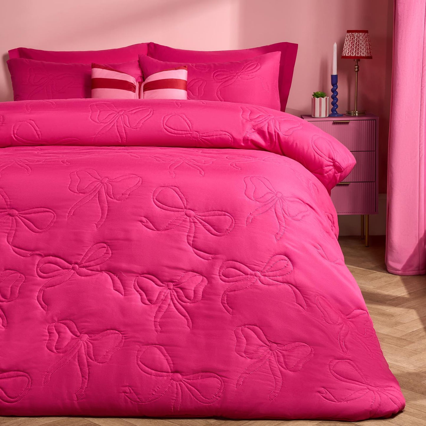 OHS Bows Pinsonic Bedding Set Microfibre Duvet Cover with Pillowcase