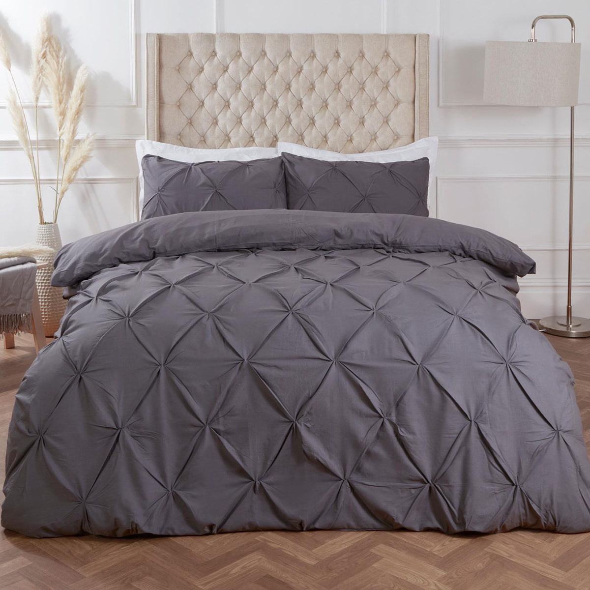 Pintuck Duvet Cover Pillowcase Pleated Polycotton Bedding Set Single Double King