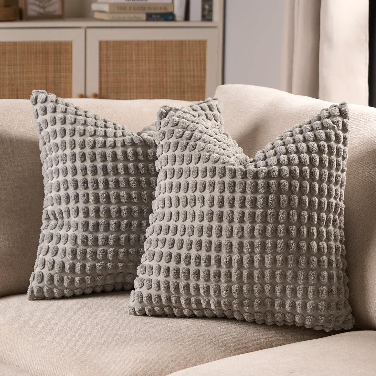OHS Bobble Cushion Covers Soft Fleece Square Pillowcases Winter Home Decor
