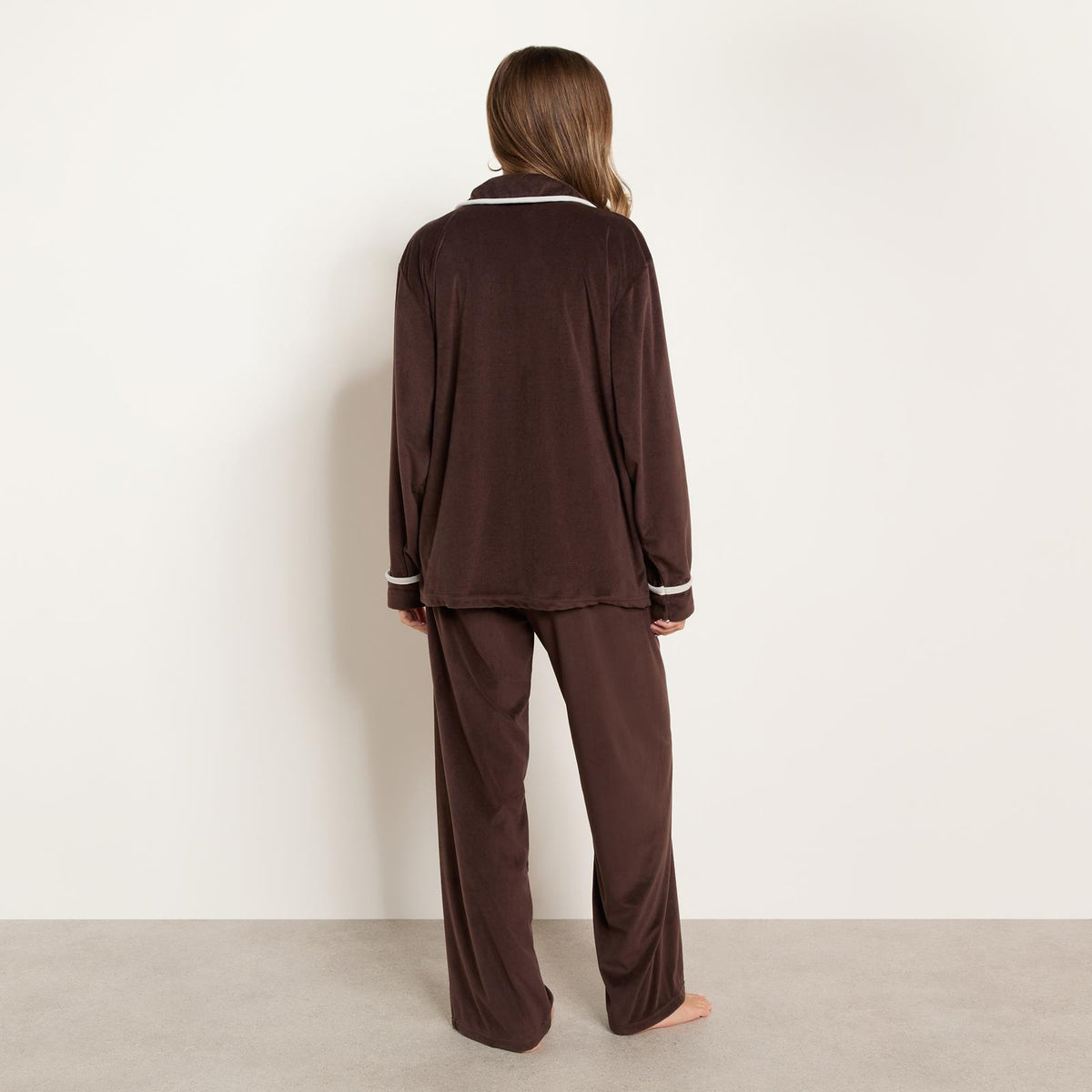 OHS Piped Edge Pyjama Set Button Through Fleece Womens Loungewear Nightwear Pjs