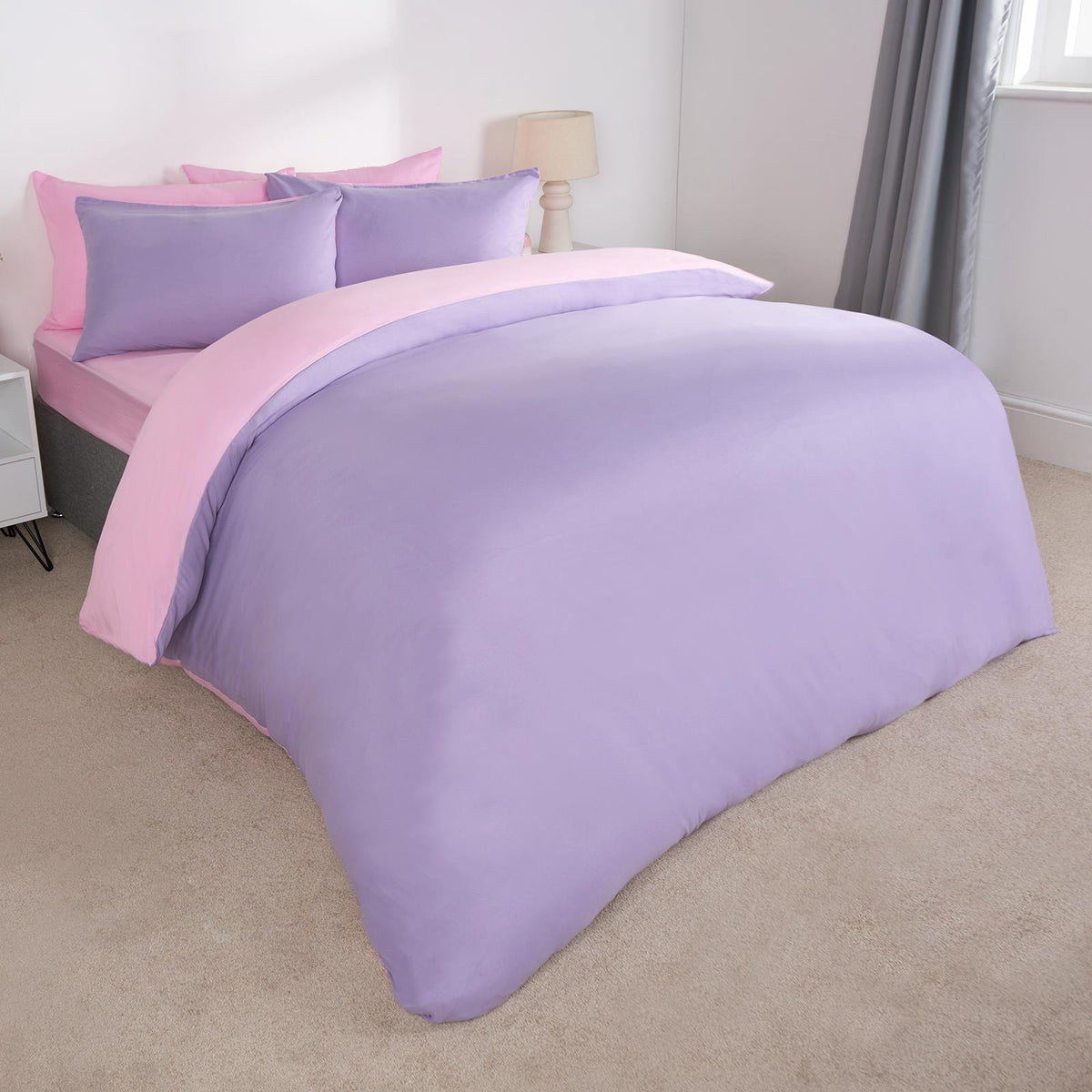 OHS Plain Duvet Cover & Pillowcase Reversible Bedding Set OR Fitted Sheet