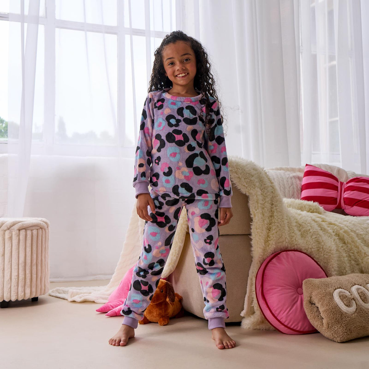 OHS Print Pyjama Set Pull Over Soft Fleece Kids Winter Loungewear Nightwear