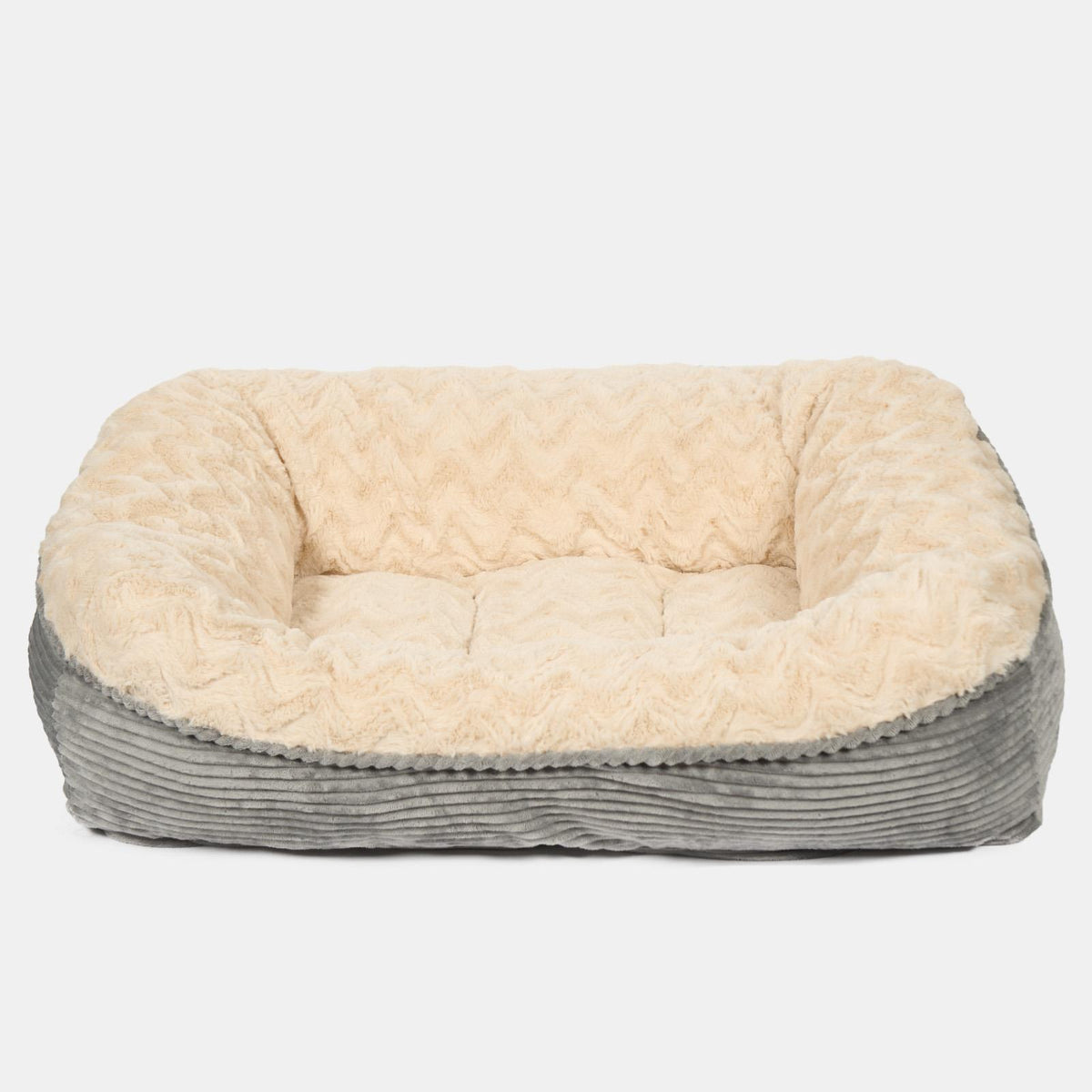 Dog Bed Washable Plush Soft Faux Fur Fleece Ribbed Pet Basket Cushion Warm Cosy