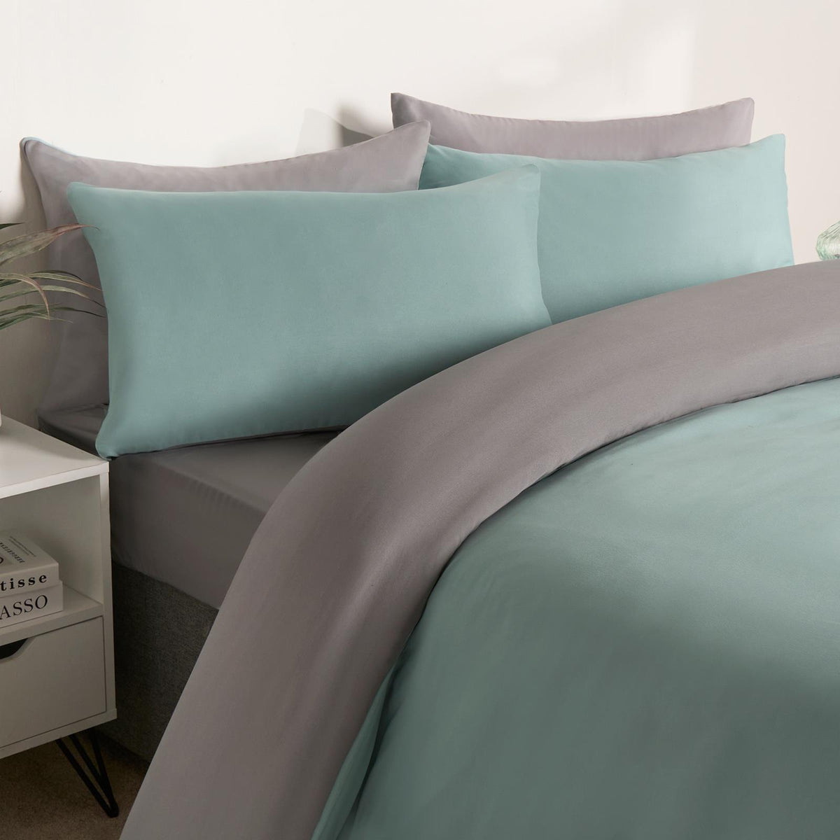 OHS Plain Duvet Cover & Pillowcase Reversible Bedding Set OR Fitted Sheet