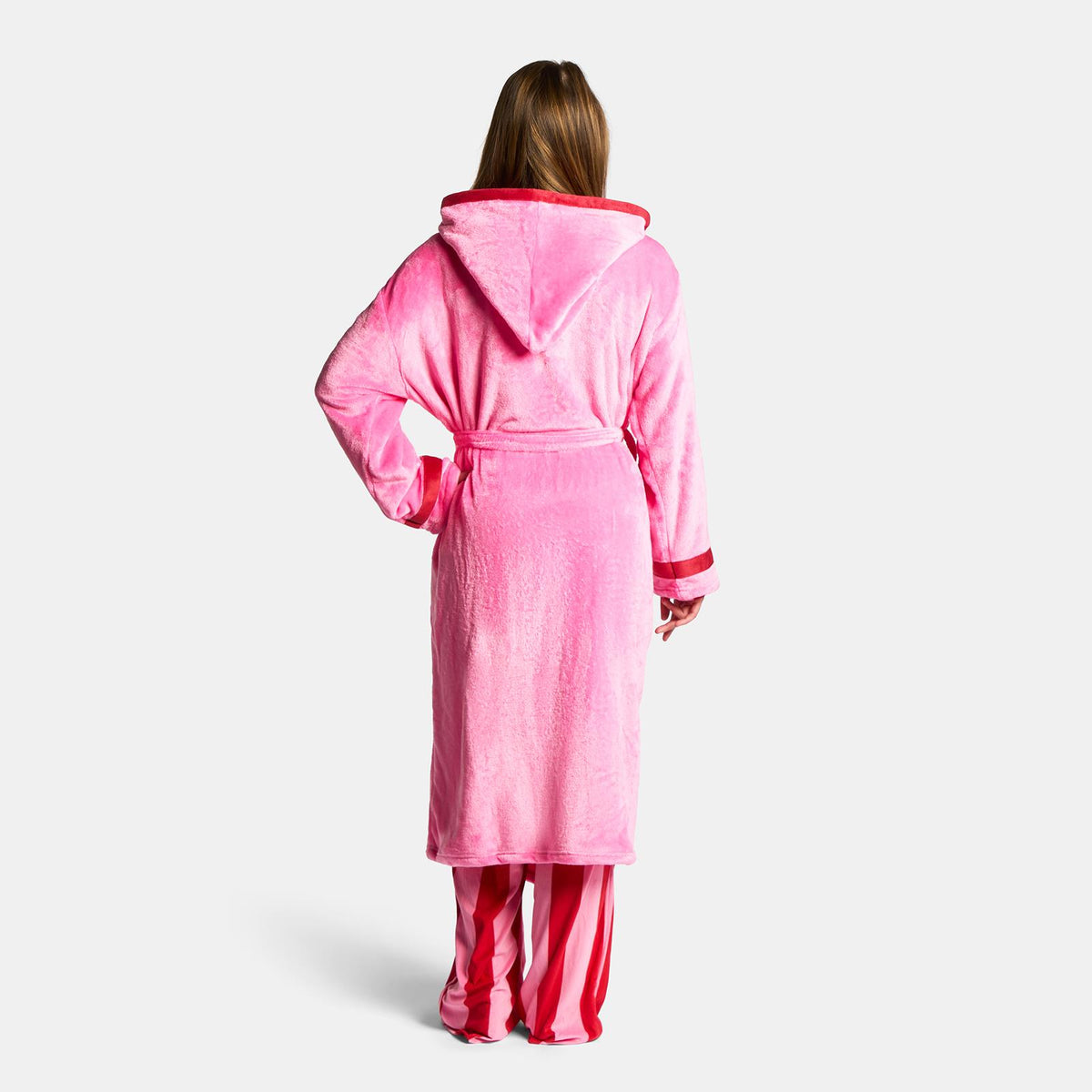 OHS Piped Edge Dressing Gown Flannel Fleece Winter Loungewear Hooded Bathrobe