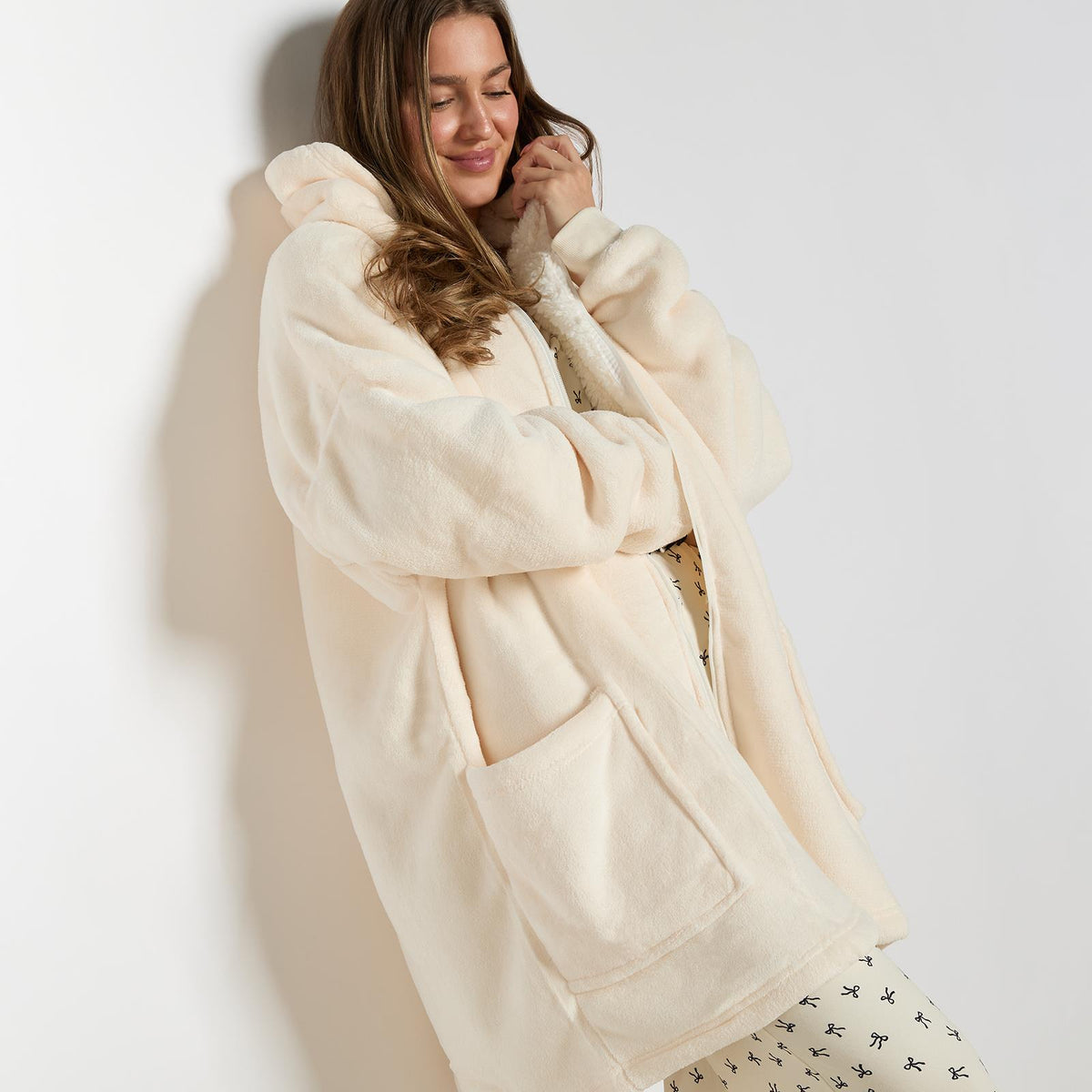 OHS Zip Up Hoodie Blanket Oversized Sherpa Fleece Thermal Sweatshirt Jumper