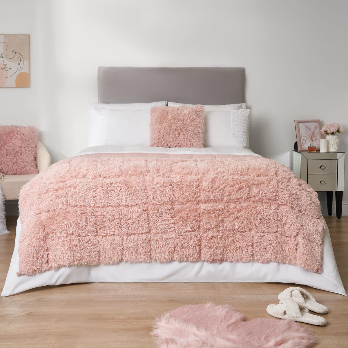 OHS Fluffy Fleece Weighted Blanket Sensory Adult Sleep Anxiety Soft Throw
