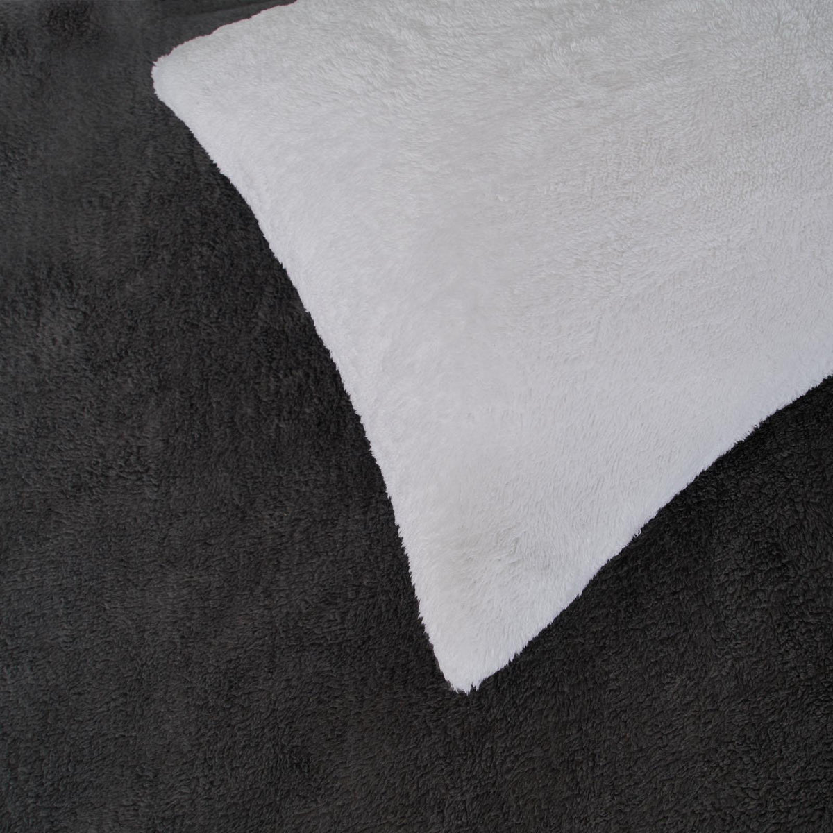 OHS Reversible Teddy Fleece Duvet Cover with Pillowcase Bedding Set Grey