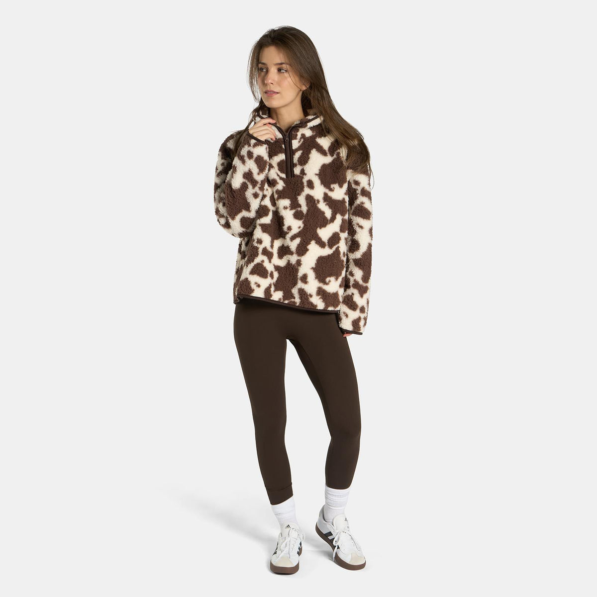 OHS Print Teddy Fleece Half Zip Jumper Womens Pullover Sweatshirt Long Sleeve